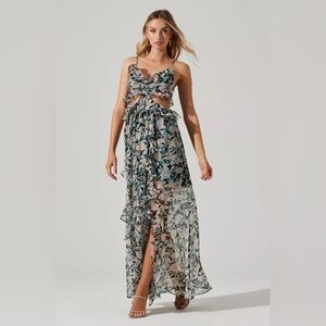 Astr The Label Palace Floral Cutout Ruffle Maxi Dress Multicolo